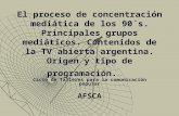 El proceso de concentración mediática de los 90´s. Principales grupos mediáticos. Contenidos de la TV abierta argentina. Origen y tipo de programación.