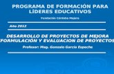 PROGRAMA DE FORMACIÓN PARA LÍDERES EDUCATIVOS Fundación Córdoba Mejora Año 2012 DESARROLLO DE PROYECTOS DE MEJORA FORMULACIÓN Y EVALUACION DE PROYECTOS.