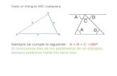 Dado un triángulo ABC cualquiera: Siempre se cumple lo siguiente: A + B + C =180º Si conocemos tres de los parámetros de un triángulo, siempre podemos.