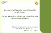 Mesa 2: Calificación y certificación profesional Tema: Acreditación de Desarrolladores Sociales en México Noemí Stolarski Rosenthal Ciudad de México Junio.