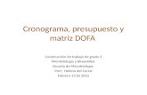 Cronograma, presupuesto y matriz DOFA Construcción de trabajo de grado 2 Microbiología y Bioanálisis Escuela de Microbiología Prof. Helena del Corral Febrero.