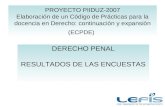 PROYECTO PIIDUZ-2007 Elaboración de un Código de Prácticas para la docencia en Derecho: continuación y expansión (ECPDE) DERECHO PENAL RESULTADOS DE LAS.