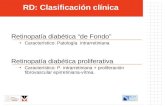 RD: Clasificación clínica Retinopatía diabética de Fondo Característico: Patología intrarretiniana Retinopatía diabética proliferativa Característico: