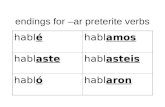 Endings for –ar preterite verbs habléhablamos hablastehablasteis hablóhablaron