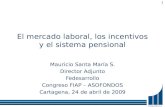 El mercado laboral, los incentivos y el sistema pensional Mauricio Santa María S. Director Adjunto Fedesarrollo Congreso FIAP – ASOFONDOS Cartagena, 24.