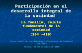 Participación en el desarrollo integral de la sociedad La familia, célula fundamental de la sociedad (364 -410) Curso anual de coordinadores diocesanos.