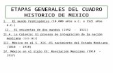 ETAPAS GENERALES DEL CUADRO HISTORICO DE MEXICO I. El mundo Prehispánico (10,000 años a.C. a 1521 años d.C.) II. El encuentro de dos mundos (1492 - 1521)