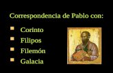 Correspondencia de Pablo con:  Corinto  Filipos  Filemón  Galacia.