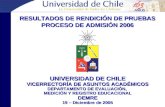 RESULTADOS DE RENDICIÓN DE PRUEBAS PROCESO DE ADMISIÓN 2006 UNIVERSIDAD DE CHILE VICERRECTORÍA DE ASUNTOS ACADÉMICOS DEPARTAMENTO DE EVALUACIÓN, MEDICIÓN.
