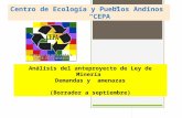Centro de Ecología y Pueblos Andinos “CEPA” Análisis del anteproyecto de Ley de Minería Demandas y amenazas (Borrador a septiembre)