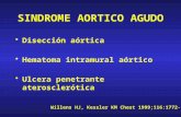 SINDROME AORTICO AGUDO Disección aórtica Hematoma intramural aórtico Ulcera penetrante aterosclerótica Willens HJ, Kessler KM Chest 1999;116:1772-1779.