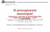 El presupuesto municipal: ingresos, gastos y participación ciudadana Roberto Fernández Llera Economista y Doctor por la Universidad de Oviedo Miembro Correspondiente.