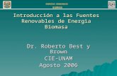 ENERGÍAS RENOVABLES BIOMASA Introducción a las Fuentes Renovables de Energìa Biomasa Dr. Roberto Best y Brown CIE-UNAM Agosto 2006.