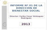 INFORME Nº 01 DE LA DIRECCIÒN DE BIENESTAR SOCIAL Director: Carlos Cesar Velásquez Rodríguez 2013.