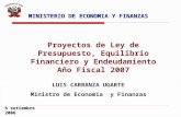 6 setiembre 2006 LUIS CARRANZA UGARTE Ministro de Economía y Finanzas Proyectos de Ley de Presupuesto, Equilibrio Financiero y Endeudamiento Año Fiscal.