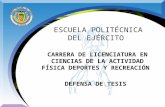ESCUELA POLITÉCNICA DEL EJÉRCITO CARRERA DE LICENCIATURA EN CIENCIAS DE LA ACTIVIDAD FÍSICA DEPORTES Y RECREACIÓN DEFENSA DE TESIS.