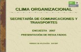 CLIMA ORGANIZACIONAL SECRETARÍA DE COMUNICACIONES Y TRANSPORTES ENCUESTA 2007 PRESENTACIÓN DE RESULTADOS PERIODO DE APLICACIÓN JUN 2007 CLIMA ORGANIZACIONAL.