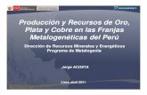 Producción de distribución de oro, plata y cobre en las franjas metalogenéticas del Perú