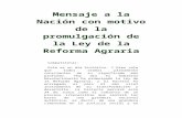Mensaje a La Nación Con Motivo de La Promulgación de La Ley de La Reforma Agraria