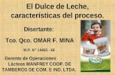 El Dulce de Leche, características del proceso. Disertante: Tco. Qco. OMAR F. MINA M.P. N° 14465 - 68 Gerente de Operaciones Lácteos MANFREY COOP. DE TAMBEROS.