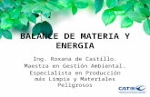 BALANCE DE MATERIA Y ENERGIA Ing. Roxana de Castillo. Maestra en Gestión Ambiental. Especialista en Producción más Limpia y Materiales Peligrosos.