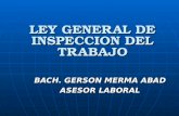 LEY GENERAL DE INSPECCION DEL TRABAJO BACH. GERSON MERMA ABAD ASESOR LABORAL BACH. GERSON MERMA ABAD ASESOR LABORAL.