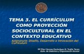 TEMA 3. EL CURRÍCULUM COMO PROYECCIÓN SOCIOCULTURAL EN EL CONTEXTO EDUCATIVO Asignatura: Diseño, Desarrollo e Innovación del Currículum Mª Pilar Cáceres.