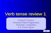 Verb tense review 1 Present / Future Present/ Past Progressive Preterite / Imperfect Ir a /Tener Que