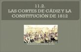 Proclamación de la Constitución de 1812. La situación de guerra favoreció que se reunieran las Cortes españolas el 24 de octubre de 1810 con una mayoría.