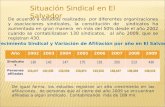 Situación Sindical en El Salvador De acuerdo a estudios realizados por diferentes organizaciones y asociaciones sindicales, la constitución de sindicatos.