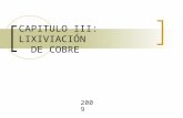 CAPITULO III: LIXIVIACIÓN DE COBRE 2009. Introducción Es una etapa fundamental en el proceso, que involucra la disolución del metal a recuperar desde.
