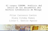 El corpus CODEMA. Análisis del léxico de los documentos del Archivo Catedralicio de Málaga Pilar Carrasco Cantos Diana Esteba Ramos Livia C. García Aguiar.