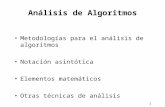 1 Análisis de Algoritmos Metodologías para el análisis de algoritmos Notación asintótica Elementos matemáticos Otras técnicas de análisis.
