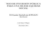 MAYOR INVERSIÓN PÚBLICA PARA UNA MEJOR EQUIDAD SOCIAL El Gasto Social en el PGGN Red Rural Luis Rojas Villagra Diciembre 2011.