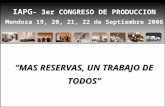 IAPG - 3er CONGRESO DE PRODUCCION Mendoza 19, 20, 21, 22 de Septiembre 2006 “MAS RESERVAS, UN TRABAJO DE TODOS”