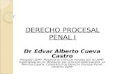DERECHO PROCESAL PENAL I Dr. Edvar Alberto Cueva Castro Abogado USMP. Maestría en Ciencias Penales por la USMP. Especialización en Mediación por la Universidad.