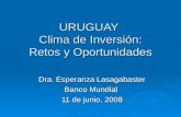 URUGUAY Clima de Inversión: Retos y Oportunidades Dra. Esperanza Lasagabaster Banco Mundial 11 de junio, 2008.