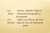 Lic. : Elena SANTA CRUZ V. Área : Historia-Geografía y Economía I.E. : 2024 Los Olivos de Pro Grado : 2do.de Sec.de Menores 2010.