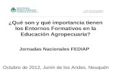 Octubre de 2012, Junín de los Andes, Neuquén ¿Qué son y qué importancia tienen los Entornos Formativos en la Educación Agropecuaria? Jornadas Nacionales.
