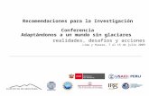 Recomendaciones para la Investigación Conferencia Adaptándonos a un mundo sin glaciares realidades, desafíos y acciones Lima y Huaraz, 7 al 15 de julio.