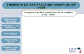 ENCUESTA DE SATISFACCION USUARIOS ISP 2009 PRODUCTO COSMETICOS Programa de Mejoramiento de la Gestión SIAC- OIRS Definiciones Generales Estructura de la.