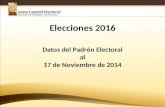 Junta Central Electoral Garantía de Identidad y Democracia Elecciones 2016 Datos del Padrón Electoral al 17 de Noviembre de 2014.