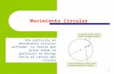 1 Movimiento Circular Una partícula en movimiento circular uniforme. La fuerza que actúa sobre la partícula se dirige hacia el centro del círculo.