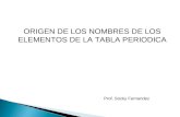 ORIGEN DE LOS NOMBRES DE LOS ELEMENTOS DE LA TABLA PERIODICA Prof. Socky Fernandez.