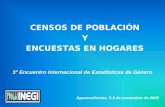 CENSOS DE POBLACIÓN Y ENCUESTAS EN HOGARES Aguascalientes, 5-8 de noviembre de 2002 3° Encuentro Internacional de Estadísticas de Género.