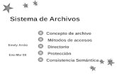 Sistema de Archivos Concepto de archivo Métodos de accesos Directorio Protección Consistencia Semántica Emely Arráiz Ene-Mar 08.