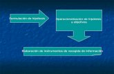 Formulación de hipótesis Operacionalización de hipótesis u objetivos Elaboración de instrumentos de recogida de información.