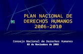 PLAN NACIONAL DE DERECHOS HUMANOS 2006-2010 Consejo Nacional de Derechos Humanos 09 de Noviembre de 2005.