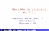 U I B 10/12/1998 Gestión de recursos tecnológicos 1 Gestión de recursos en T.I. Ingeniería del Software III Gabriel Buades Diciembre 1.998.