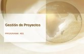 Gestión de Proyectos PROGRAMA 401.   Gestión de Proyectos2 Objetivos Gestión de Proyectos El objetivo del Gestión de Proyectos es acercar